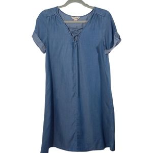 Lucky Brand Short Sleeve Chambray Lace up Shirt Dress SZ XSmall